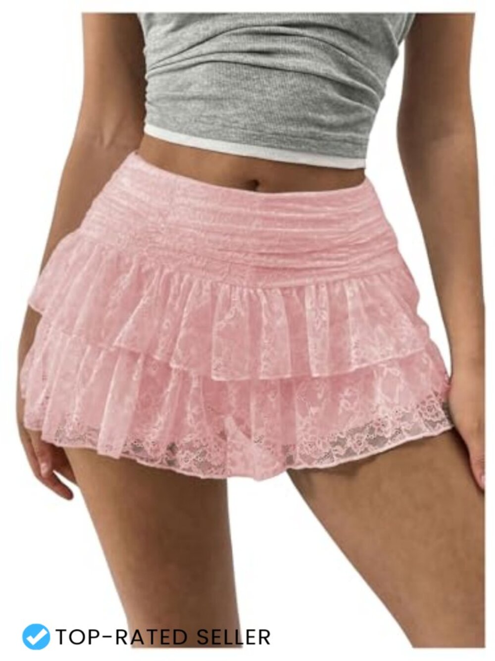 Women's Lace Layered Mini Skirt Y2K Festival Dance Outfit